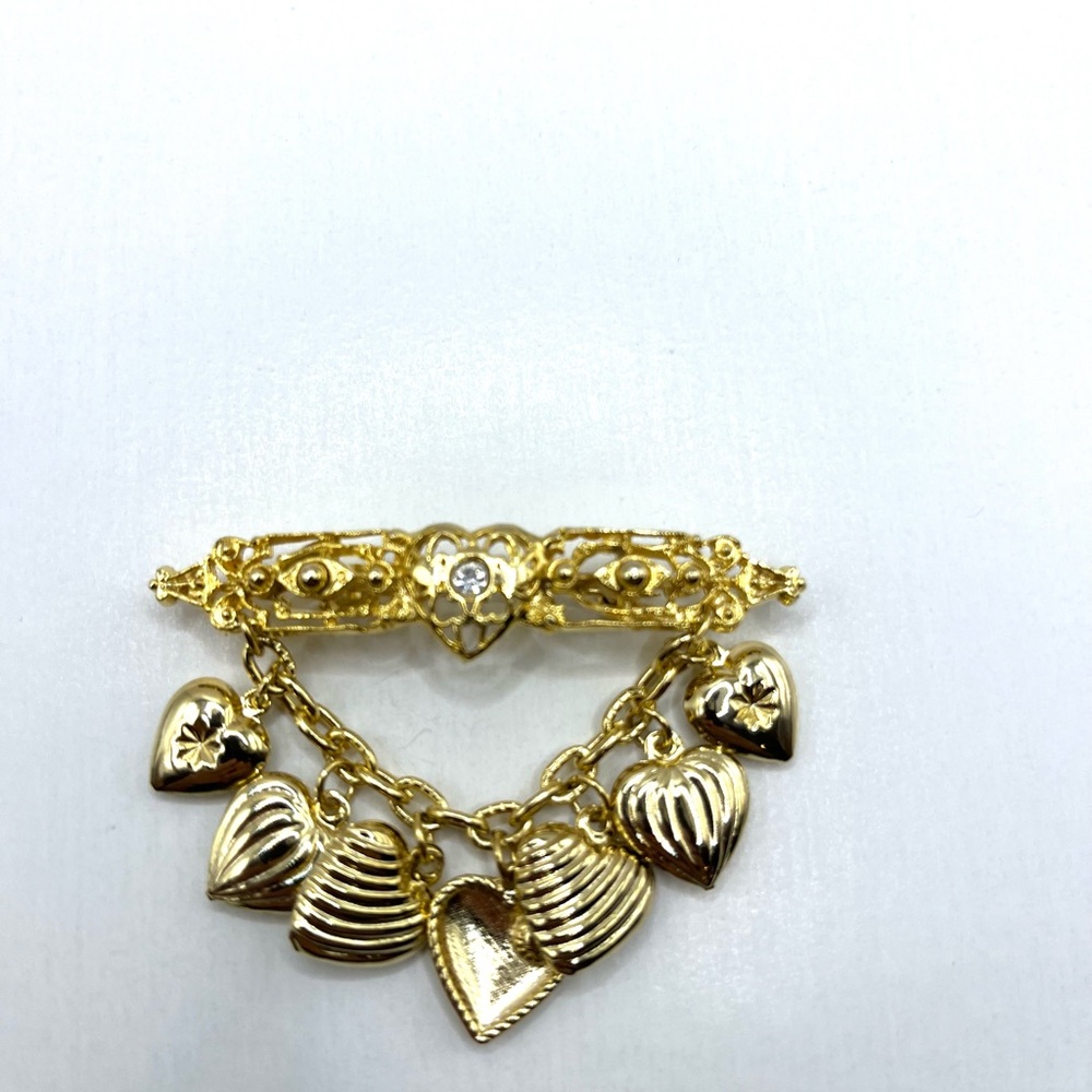 Gold Heart Charm Bar Brooch - Elegant Women’s Jewelry Hearts love - Picture 8 of 12